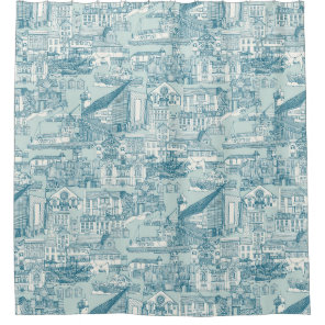 Falmouth toile peacock sea glass shower curtain