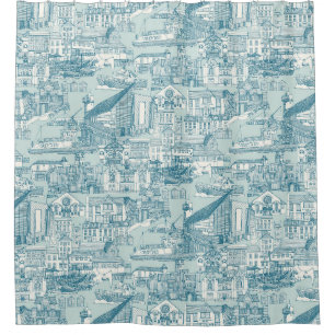 Falmouth toile peacock sea glass shower curtain