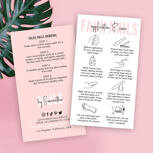 False Nails Care  Application Guide Blush Pink Business Card
