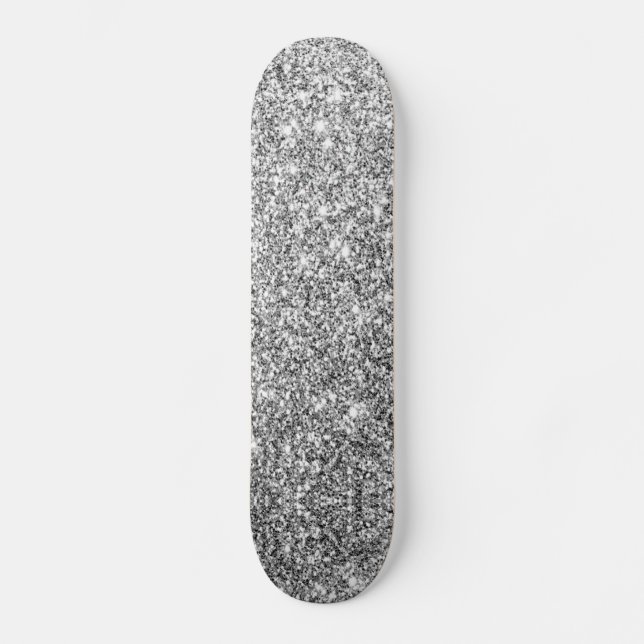 False Silver Glitter Sparkle Shine Skateboard (Front)