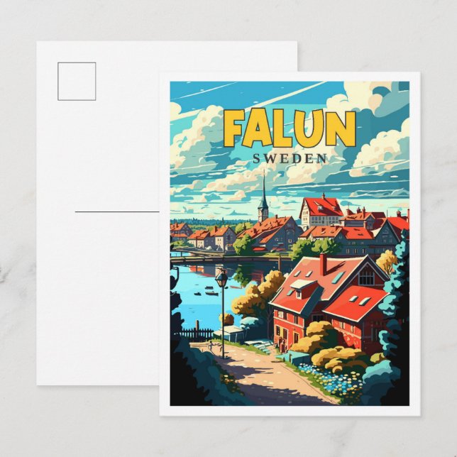 Falun Sweden vintage travel illustration Postcard (Front/Back)