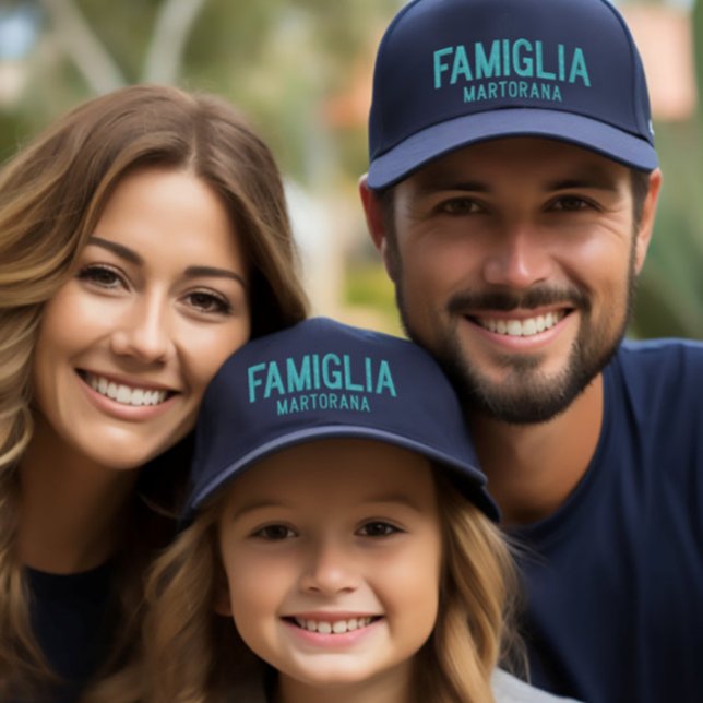 Famiglia (Family) personalized embroidered cap (Famiglia (Italian for family)
Personalized Last name
Embroidered Baseball Cap)