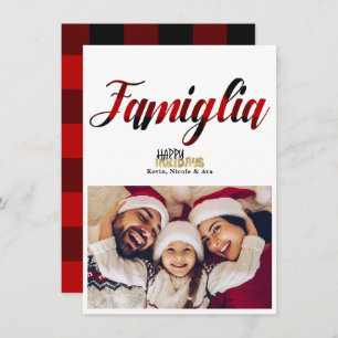 Famiglia Plaid Gold Christmas Holiday Photo Card