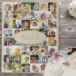 Famile Photo Collage 40 Pictures This is Us Quote Jigsaw Puzzle<br><div class="desc">Custom photo puzzle which you can customize with up to 40 different photos. The wording is lettered in skinny font typography and reads "This Is Us", which you are welcome to edit if you wish. The photo template is ready for you to add your pictures working left to right in...</div>