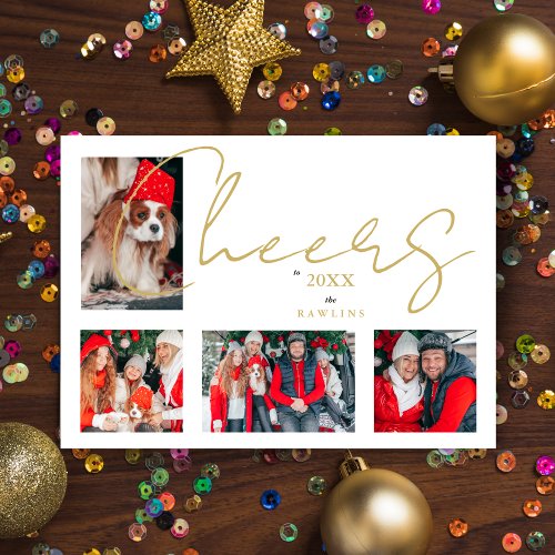 Familia de Fotos de Lujo Minimalista de 4 navidade Holiday Card