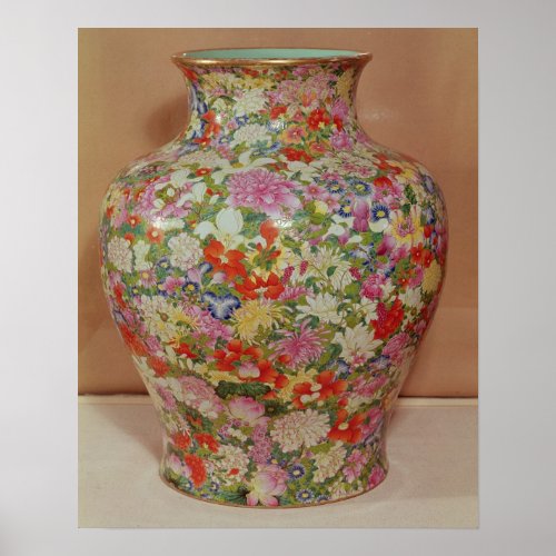 Famille Rose vase with a mille fleurs Poster