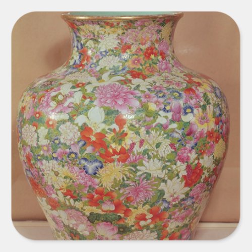 Famille Rose vase with a mille fleurs Square Sticker