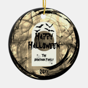 Familly Photo Keepsake Spooky Happy Halloween Ceramic Ornament
