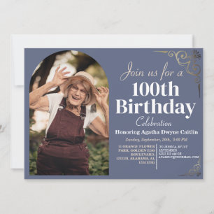 Family 100th Birthday Party Simple Elegant Photo  Invitation