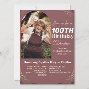 Family 100th Birthday Party Simple Elegant Photo  Invitation