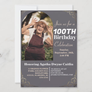 Family 100th Birthday Party Simple Elegant Photo Invitation