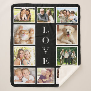 Family 10 Photo Collage Black Sherpa Blanket