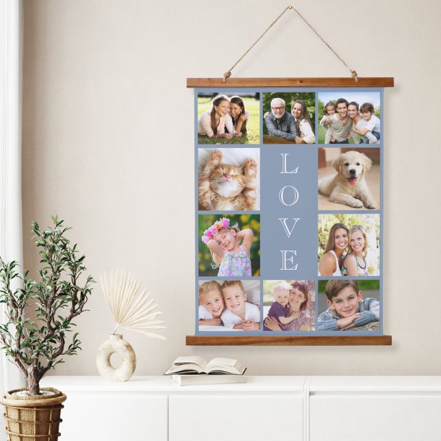 Family 10 Photo Collage Dusty Blue Hanging Tapestry (Creator Uploaded)