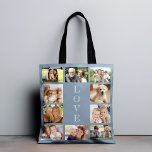 Family 10 Photo Collage Dusty Blue Tote Bag<br><div class="desc">A dusty blue tote bag to celebrate your family,  friends,  pets,  etc.,  featuring a 10 photo collage and "LOVE" is written down the middle in elegant white typography.</div>