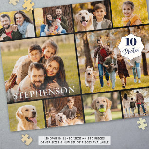 Family 10 Photo Collage Name Simple Jigsaw Puzzle
