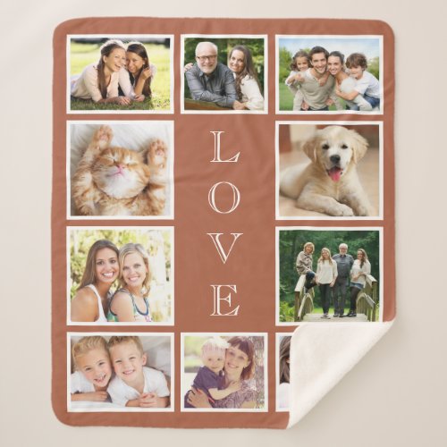 Family 10 Photo Collage Terracotta Sherpa Blanket