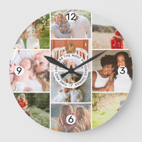FAMILY 10 photos collage grid love and time Large Clock