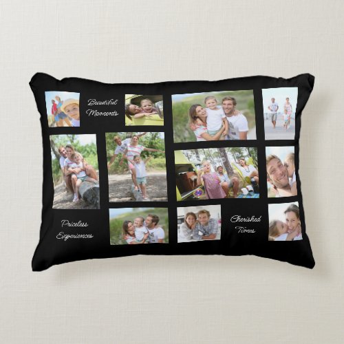 Family 11 Photo Collage Sentimental Quotes Black Accent Pillow