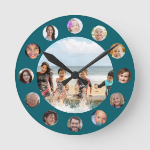 Family 13 Photo Collage Round  Clock