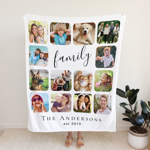 Family 14 Photo Collage Sherpa Blanket