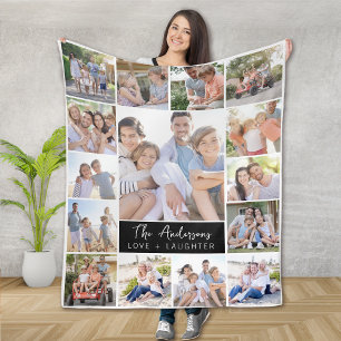 Family 15 Photo Collage Name Fleece Blanket