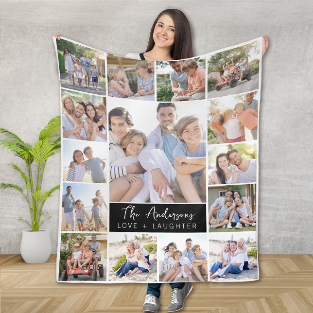 Family 15 Photo Collage Name Fleece Blanket (Creator Uploaded)
