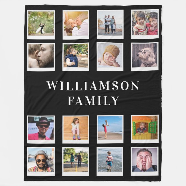 Family 16 Photo Collage Personalized Large Fleece Blanket (Front)