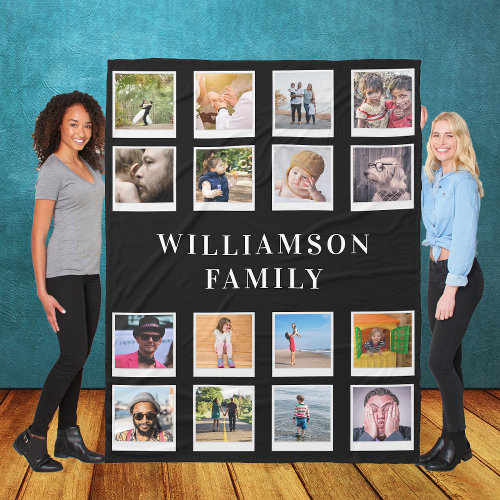 Family 16 Photo Collage Personalized Large Fleece Blanket