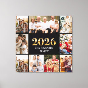 Family 2026 Photo Collage Custom Script Name Canvas Print