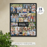 Family 21 Photo Script Heart Name Faux Canvas Print<br><div class="desc">Family Script Photo Heart Name Custom Faux Canvas Print. Turn treasured family pictures into wall-worthy art utilizing this easy-to-upload photo collage with 21 square and rectangle pictures in various sizes on this custom, personalized faux canvas print. The design highlights your pictures with the word FAMILY in a flowing modern script...</div>