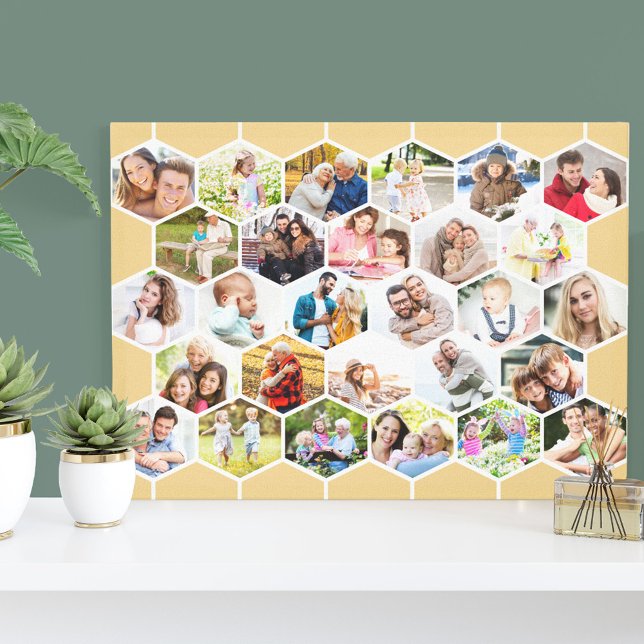 Family 28 Photo Collage Honeycomb Mosaic Canvas Print (Creator Uploaded)