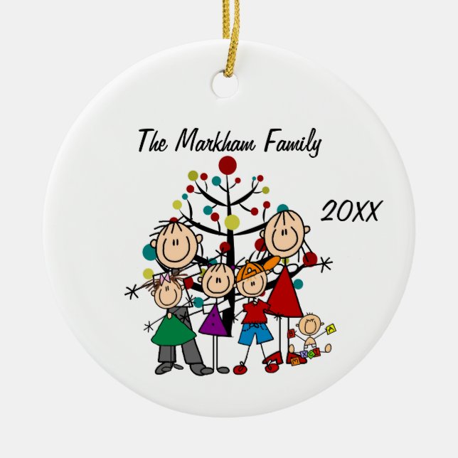 Family 2 Adults 4 Children Ceramic Ornament (Front)