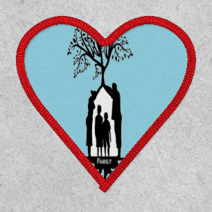 Family 2" Heart, Red Stitching, Iron-On Patch