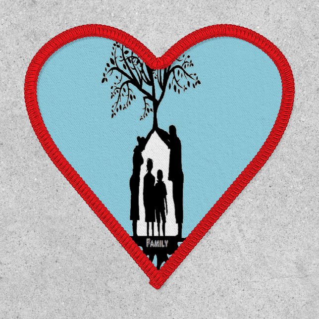 Family 2" Heart, Red Stitching, Iron-On Patch (Front)