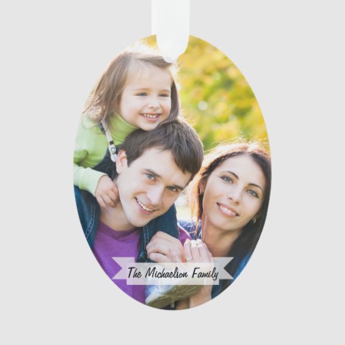 Family 2 Photo Christmas Holiday Script Modern Ornament