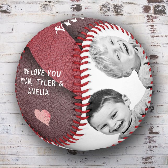 Family 2 Photo Collage Leather Print Father`s Day Baseball (Creator Uploaded)