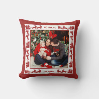 Family 2 Photo Santa Sleigh Ride Christmas Throw Pillow