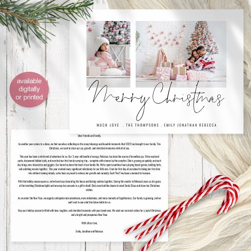 Family 2 Photo Script Newsletter Merry Christmas Holiday Card