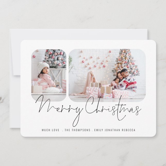 Family 2 Photos Script Merry Christmas Card (Front)