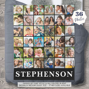 Family 36 Photo Collage Name Personalized Black Fleece Blanket