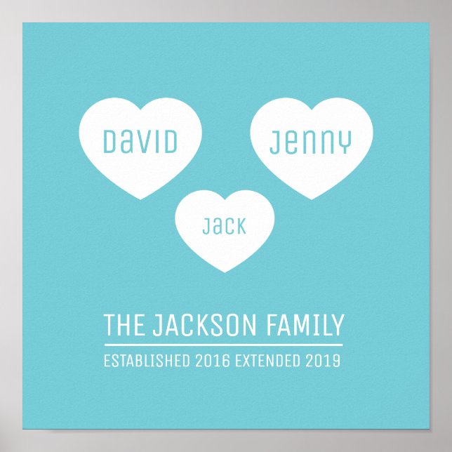 Family 3 hearts personalized timeline art poster (Front)