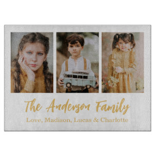 Family 3 Photo Collage Keepsake Cutting Board
