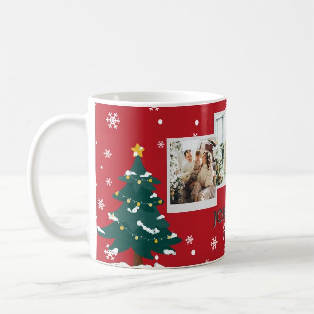Family 3 Photo Collage Personalized Christmas  Coffee Mug (Left)