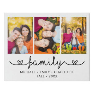 Family 3 Photo Template Personalized Script Faux C Canvas Print