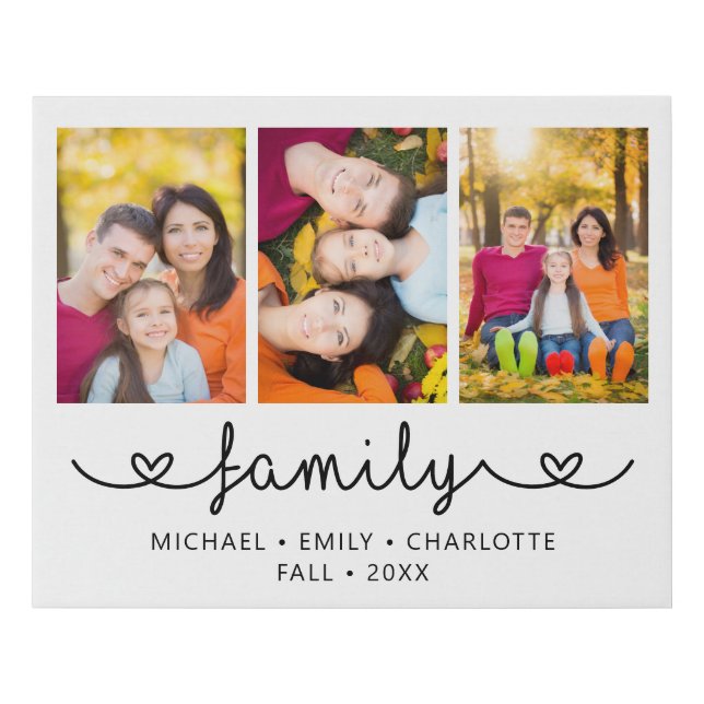 Family 3 Photo Template Personalized Script Faux C Canvas Print (Front)