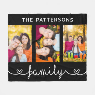 Family 3 Photo Template Personalized Script Fleece Blanket