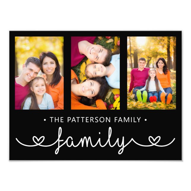 Family 3 Photo Template Personalized Script Print (Front)