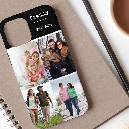 Family 4 Photo Collage Black Personalized iPhone 12 Pro Max Case