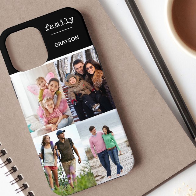 Family 4 Photo Collage Black Personalized Case-Mate iPhone Case (Creator Uploaded)