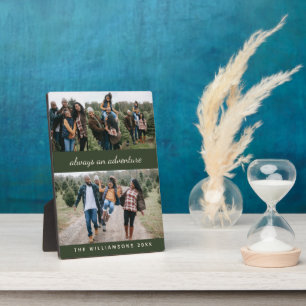 Family 4 Photo Collage Custom Name and Quote Green Plaque